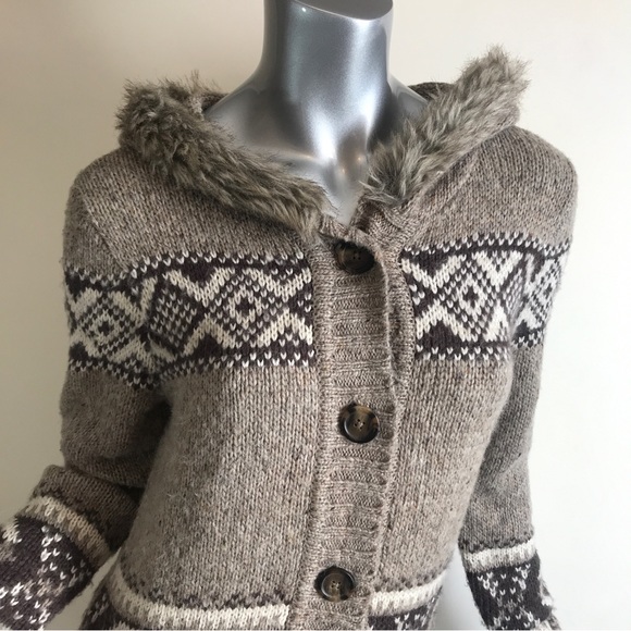 St. John Bay M Alpaca Blend Knit Cardigan Sweater Faux Fur Hoodie Button Down - Picture 10 of 14